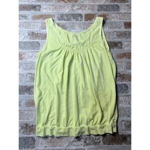 Ann Taylor LOFT Lime Green Smocked Scoop Neck Cotton Bubble Hem Tank Top Small
